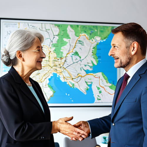 Home 28 A professional financial consultant, fully clothed in a modest business suit, engages in a calm and empathetic discussion with an older couple client in a well-lit, modern office. The consultant actively listens, showing a warm and understanding expression. The clients are dressed in appropriate professional attire, looking reassured and comfortable. A subtle visual element indicating a dream, such as a blurred background image of a picturesque dacha or a map of St. Petersburg region on a wall. The scene conveys trust and personalized attention, safe for work, appropriate content, perfect anatomy, correct proportions, natural pose, well-formed hands, proper finger count, natural body proportions, professional photography, high quality, family-friendly.