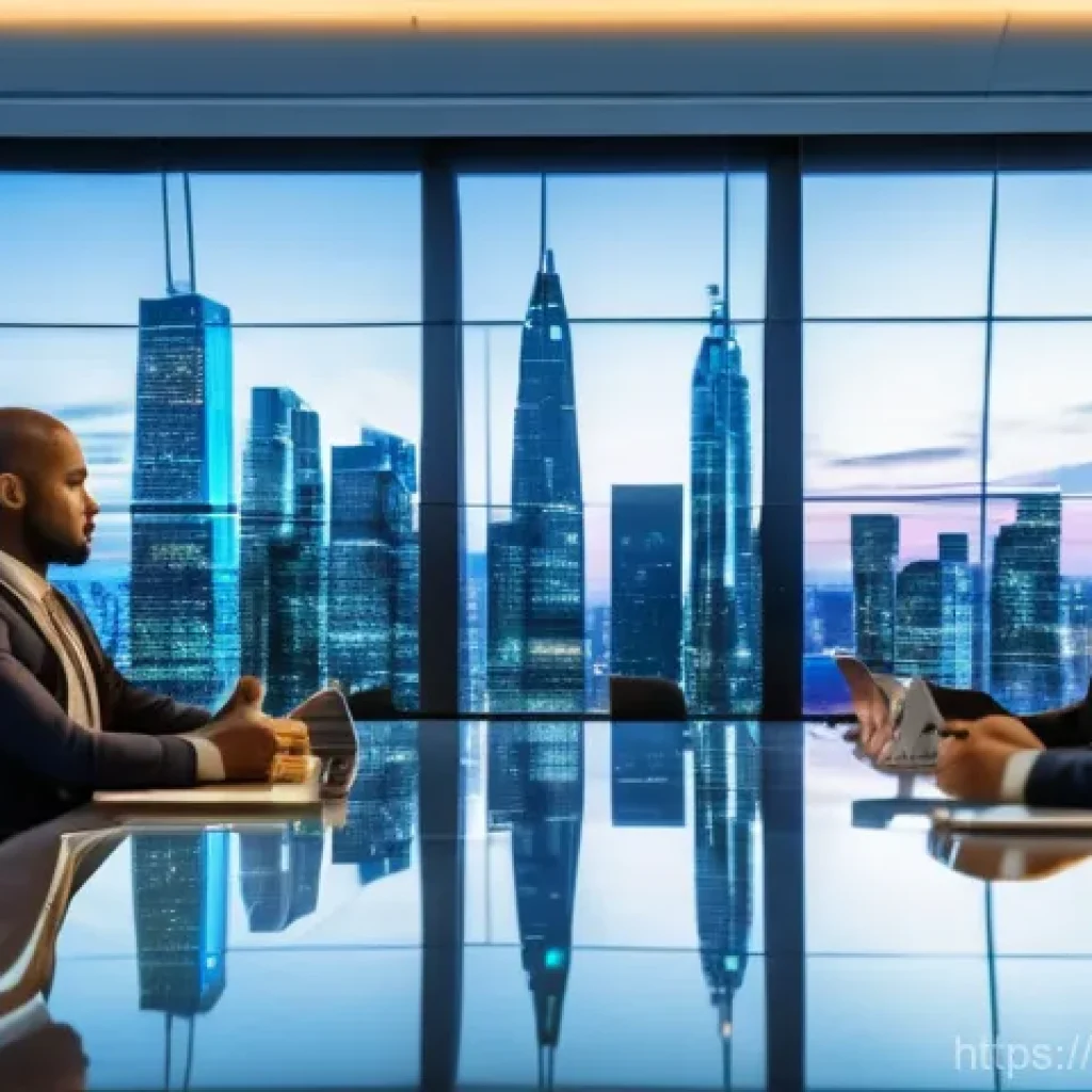 재무설계사가 알아야 할 최신 금융 상품 - **Prompt: "A sleek, modern financial conference room overlooking a dynamic, slightly blurred city sk...